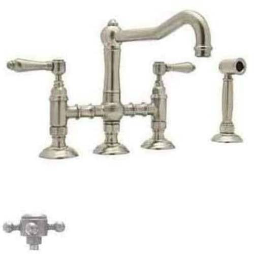 Rohl A1458XWSTCB-2 Country Kitchen Three Leg Bridge Faucet with Five Spoke Handles Sidespray and 9-Inch Reach Column Spout in Tuscan Brass Rohl A1458XWSTCB-2 Country Kitchen Three Leg Bridge Faucet with Five Spoke Handles Sidespray and 9-Inch Reach Column Spout in Tuscan Brass